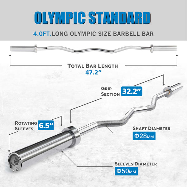 MAJOR LUTIE EZ curl Bar for Arm Workout 4ft Olympic Bar for Bicep curls Fitness Accessories
