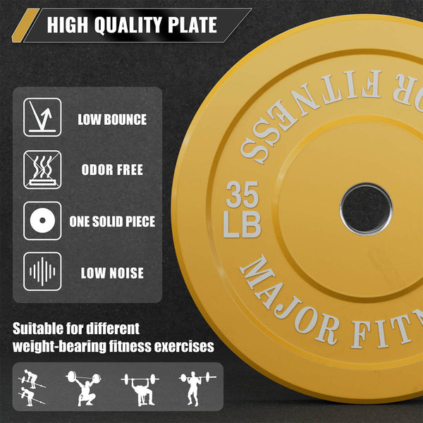 MAJOR FITNESS Low Bounce Bumper Plates Olympic Weight Plates 10LB-55LB Set

