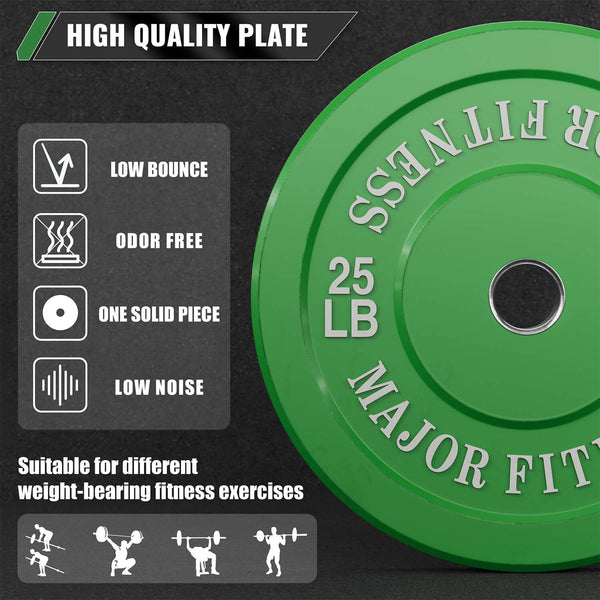 MAJOR FITNESS Low Bounce Bumper Plates Olympic Weight Plates 10LB-55LB Set
