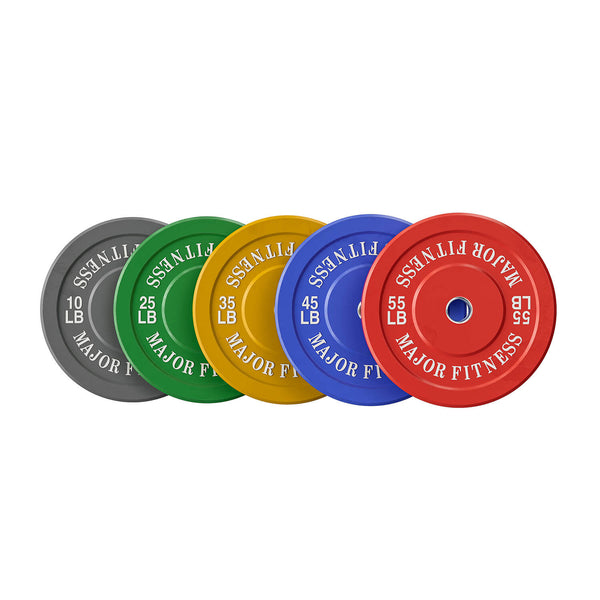 MAJOR FITNESS Low Bounce Bumper Plates Olympic Weight Plates 10LB-55LB Set
