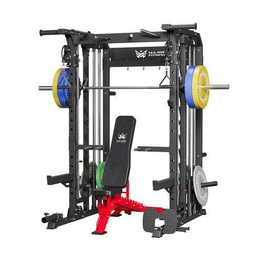 Major Fitness cable crossover smith machine spirit b52 with a bench and 230lb set weight plates