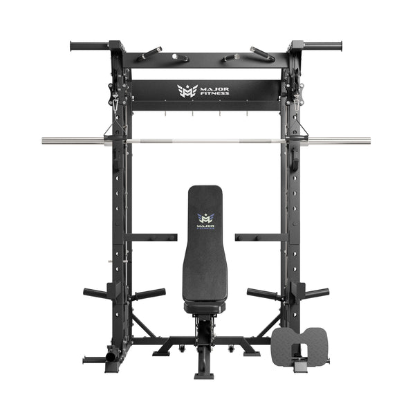 Major Fitness smith machine home gym spirit b52 with a bench front view
