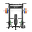 Major Fitness smith machine rack spirit b52 with a bench and 230lb set weight plates front view

