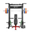 Major Fitness smith machine squat rack combo spirit b52 with a bench and 230lb set weight plates front view
