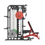 Major Fitness smith machine squat rack combo spirit b52 with a bench and 230lb set weight plates left view
