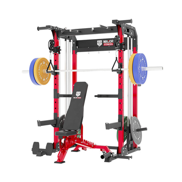 major fitness smith machine SML07 with weight bench and weight plates