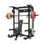home gym package raptor f22 black with a black bench, a black barbell, a 230lb bumper weight plates set  and a pair of 55lb urethane plates
