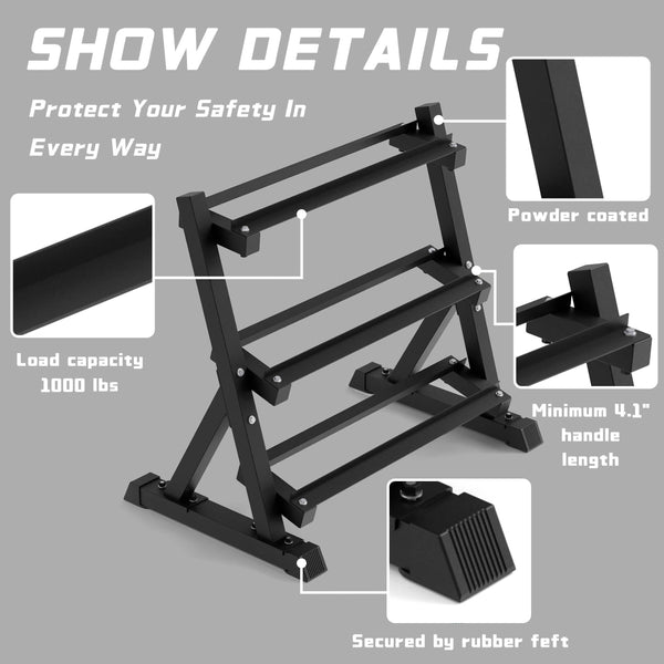 Commercial-Grade 69″ 3-Tier Dumbbell Rack for Sale