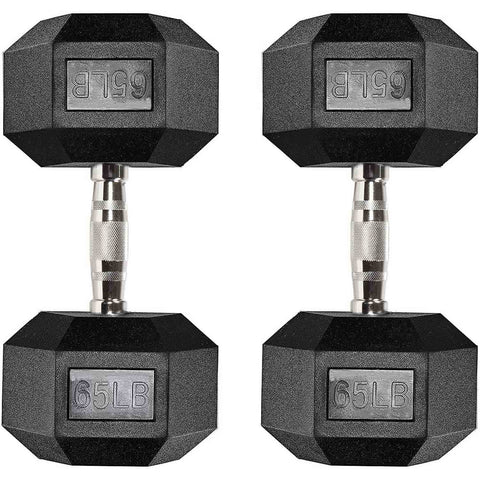 MAJOR LUTIE Rubber Hex Dumbbells Fitness Accessories 65lbs Dumbbells with Chrome Handle